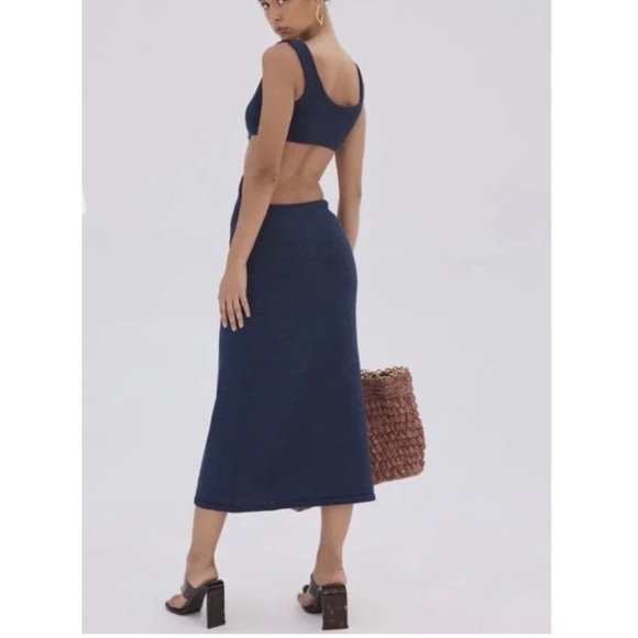 CULT GAIA Bank Embellished Cutout Cotton-Blend Midi Dress - Blue - Picture 7 of 7